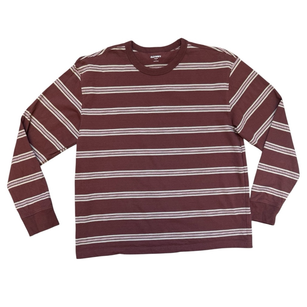 Heavyweight Cropped Long Sleeve T-Shirt Root Beer Stripe 100% Cotton Size L